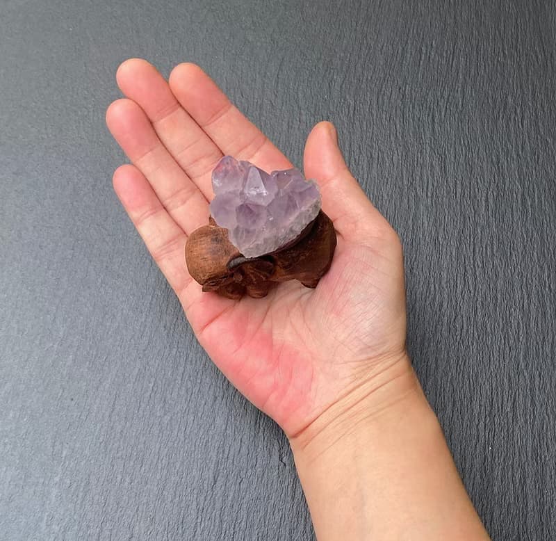 招財富貴-天然小寶石夢幻紫晶簇原木仿舊可愛象招財擺件 快速出貨