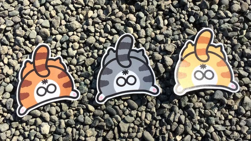虎斑+灰斑+橘子 貓咪屁屁三入組 防水貼紙 Waterproof stickers