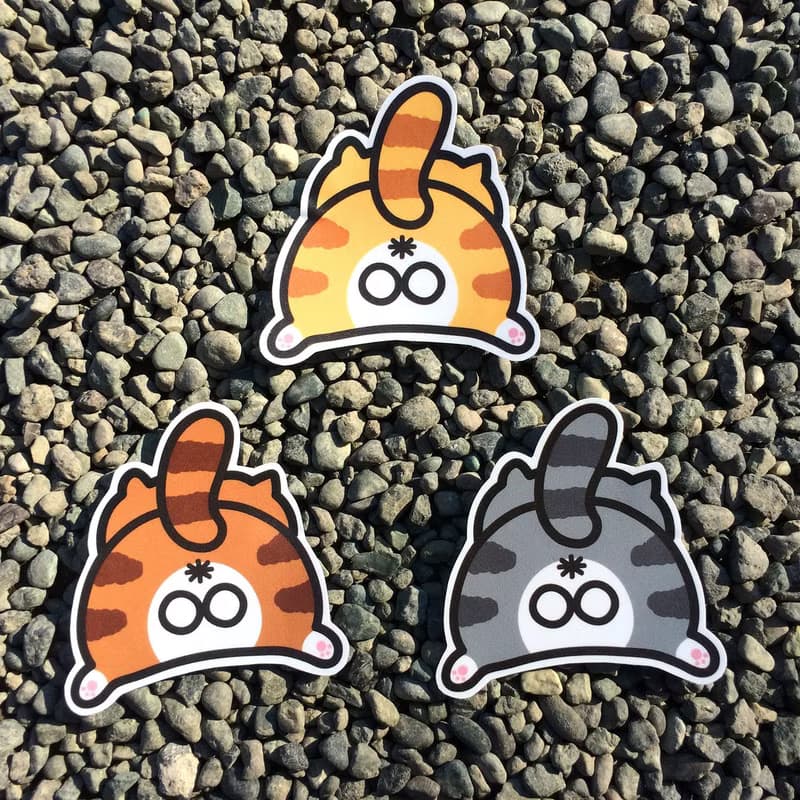虎斑+灰斑+橘子 貓咪屁屁三入組 防水貼紙 Waterproof stickers