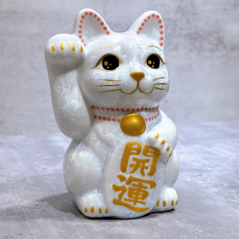 【白晶開運】日本清水燒招財貓 | 花結晶 - 白 開運