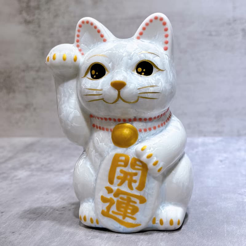 【白晶開運】日本清水燒招財貓 | 花結晶 - 白 開運