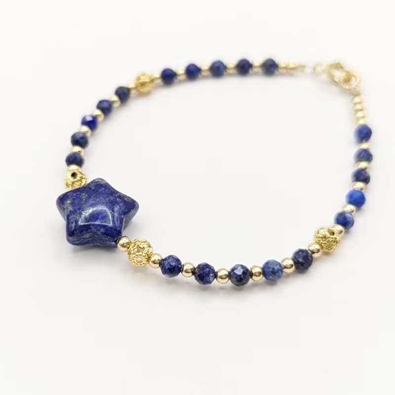 天然水晶 青金石 鍍14K金 許願星星造型手鍊