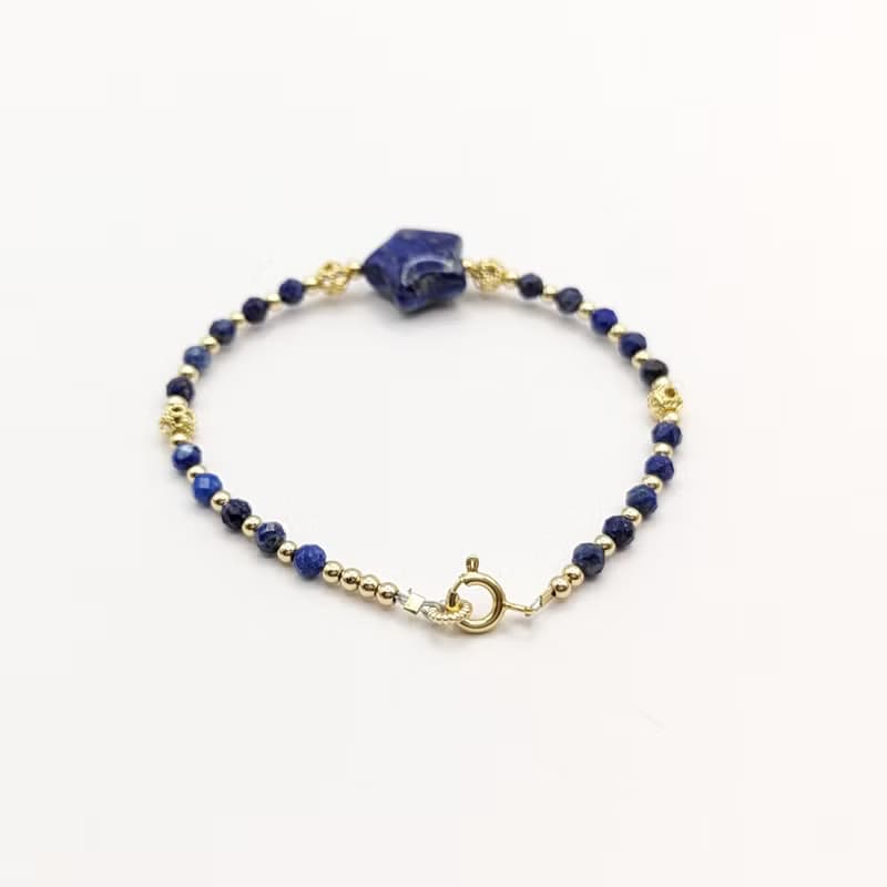 天然水晶 青金石 鍍14K金 許願星星造型手鍊