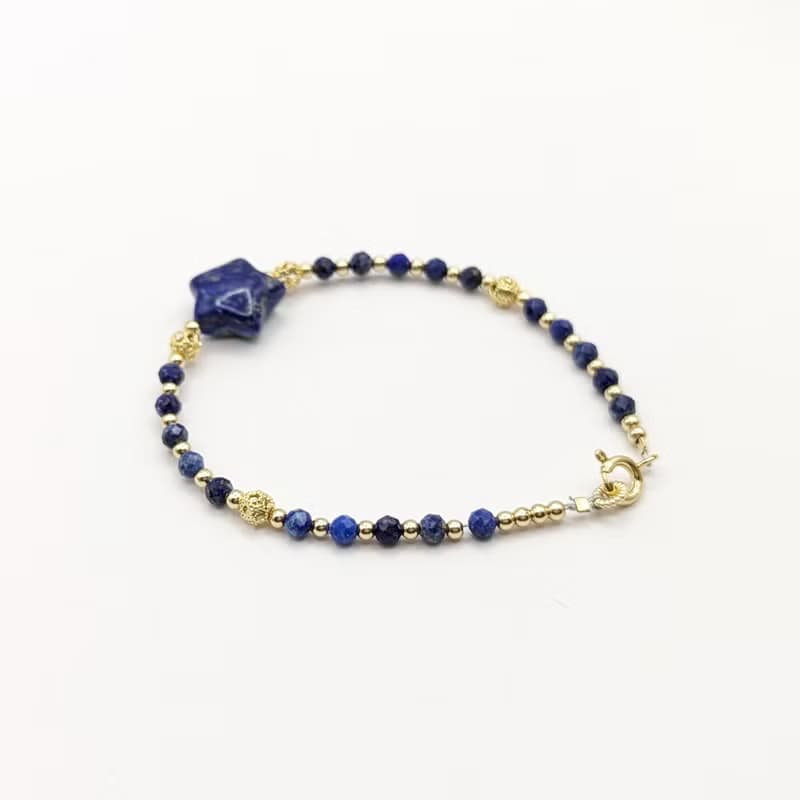 天然水晶 青金石 鍍14K金 許願星星造型手鍊