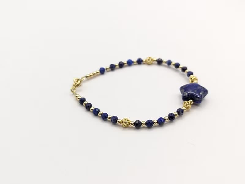 天然水晶 青金石 鍍14K金 許願星星造型手鍊