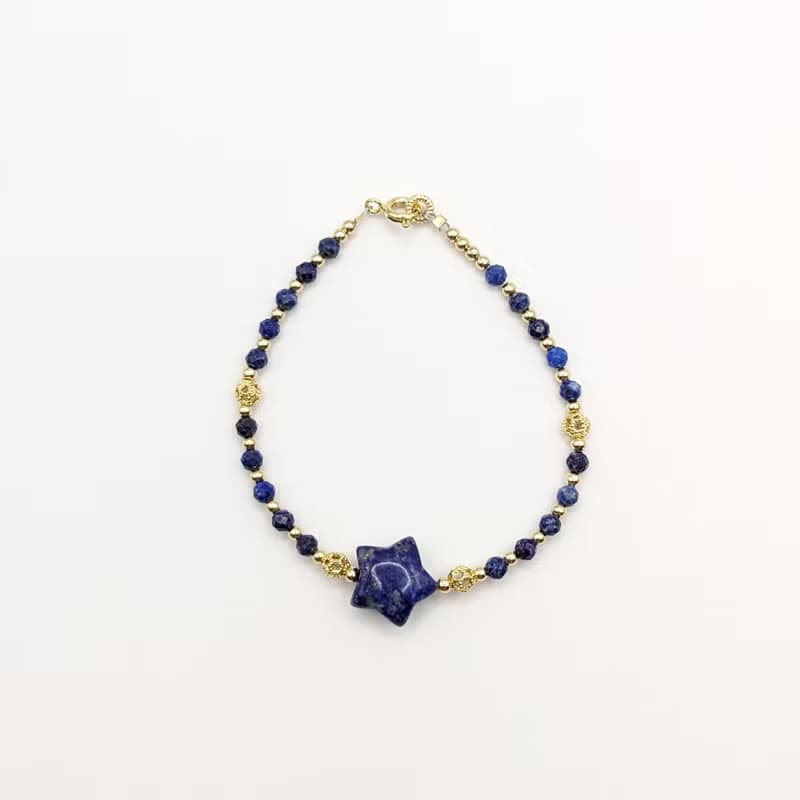 天然水晶 青金石 鍍14K金 許願星星造型手鍊