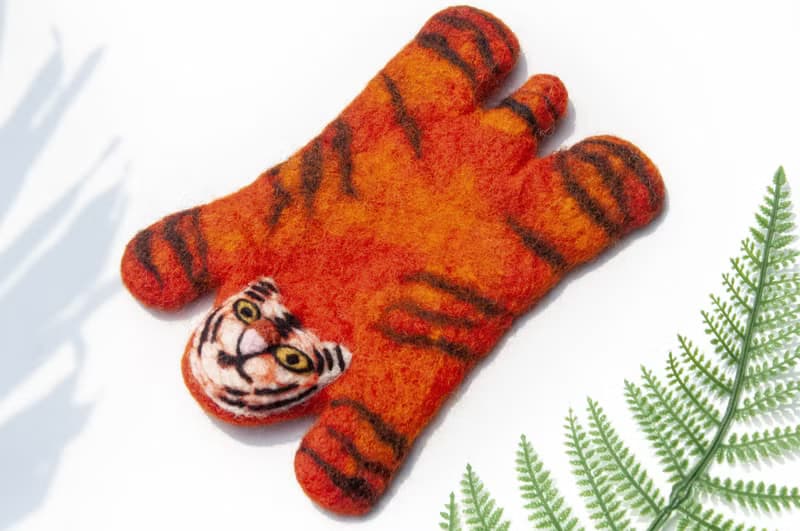 交換禮物 波希米亞森林系羊毛氈杯墊 動物濕氈杯墊-老虎吸水杯墊