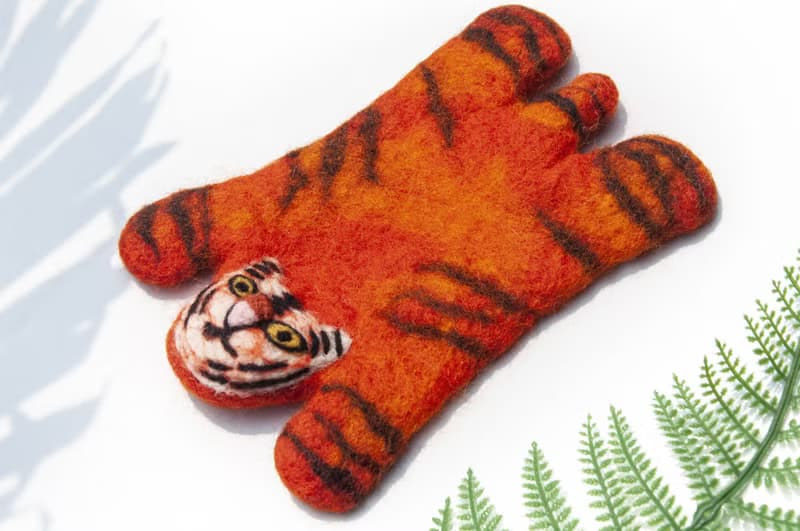 交換禮物 波希米亞森林系羊毛氈杯墊 動物濕氈杯墊-老虎吸水杯墊