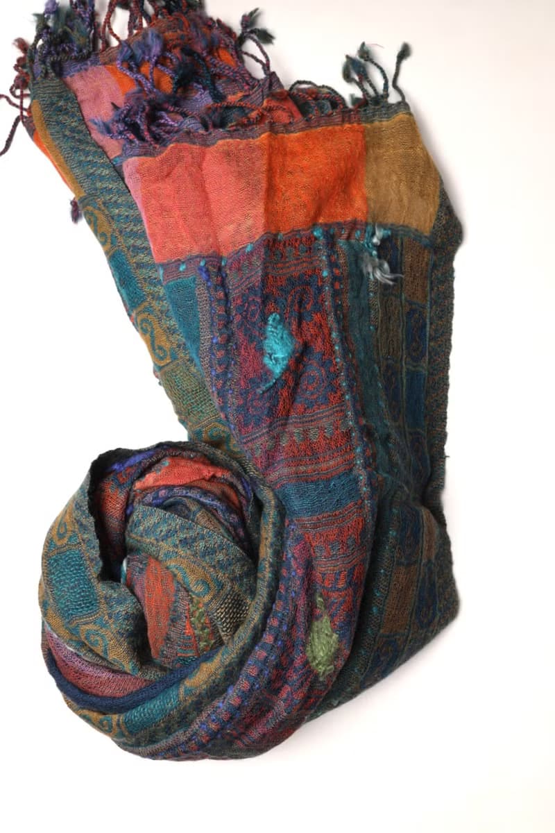 【畢業禮物】喀什米爾水煮羊毛手工刺繡圍巾披肩深綠色拼薄紗藝