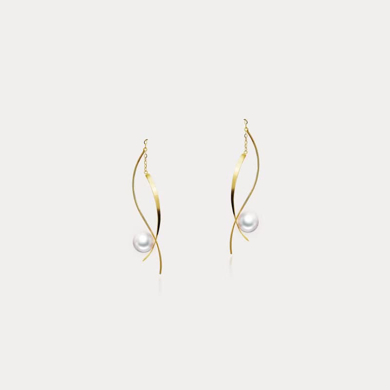 Brisa | 6.5-7mm 微風曲線 日本AKOYA海水珍珠 18K金耳環/耳線
