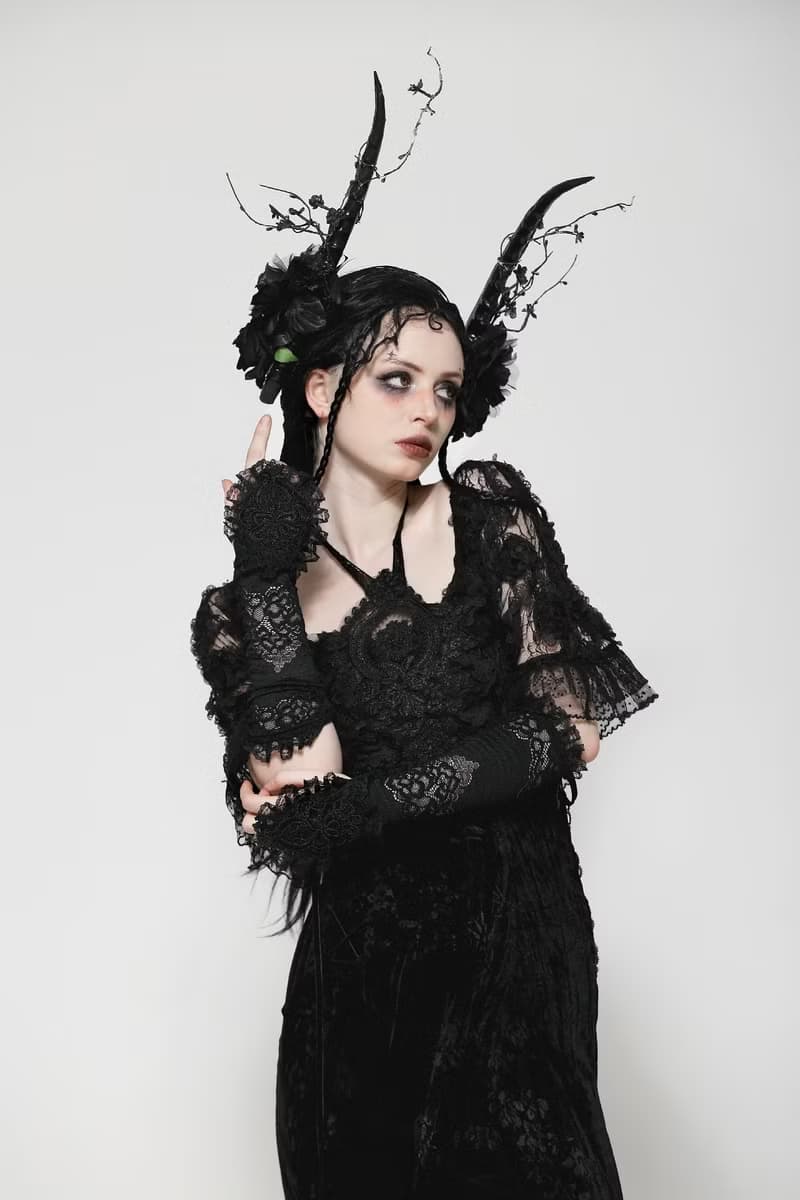 透視雕花蕾絲荷葉邊指環造型長版露指手套DARK IN LOVE台灣AGL026