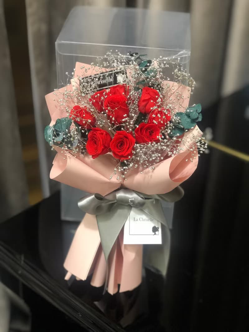 可寄台灣 紅色 迷你 9 枝 玫瑰花 保鮮花束 永生花束 不凋花束