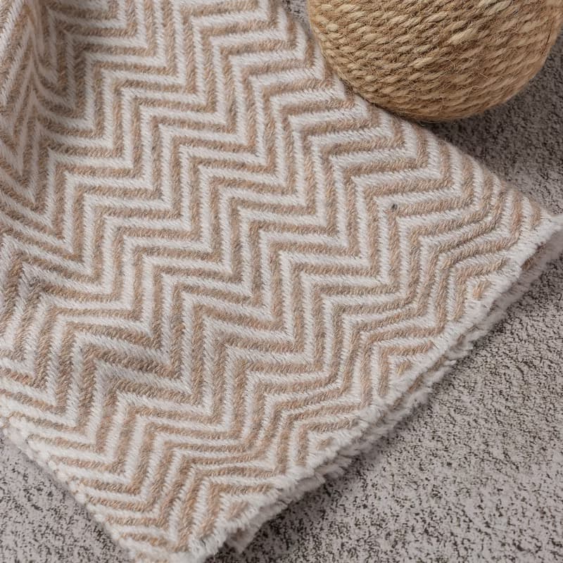 【窄版】喀什米爾羊毛圍巾 山形紋原色無染淺褐 脖圍 手工機織