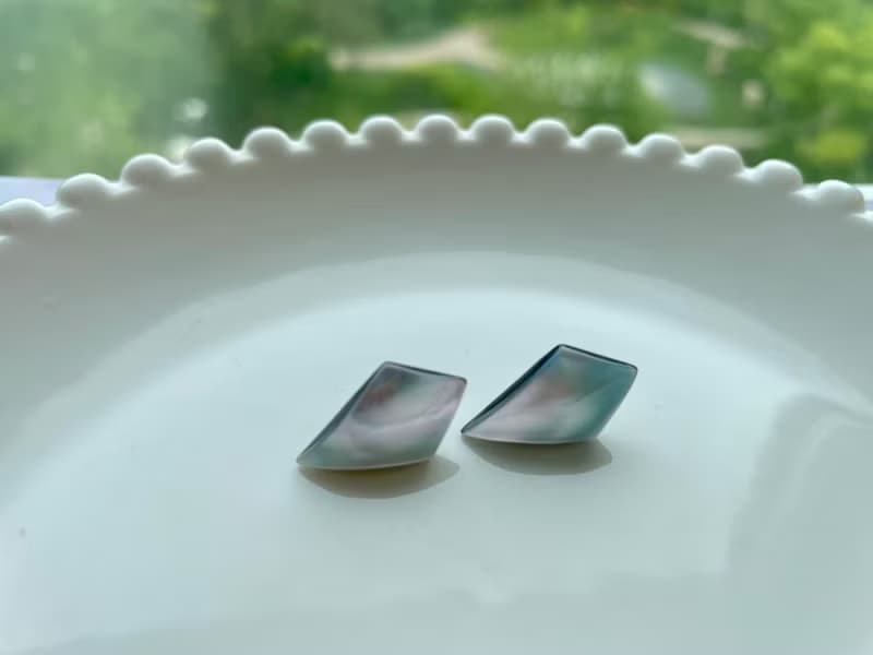 菱形 馬貝珍珠 禮物 純銀耳針