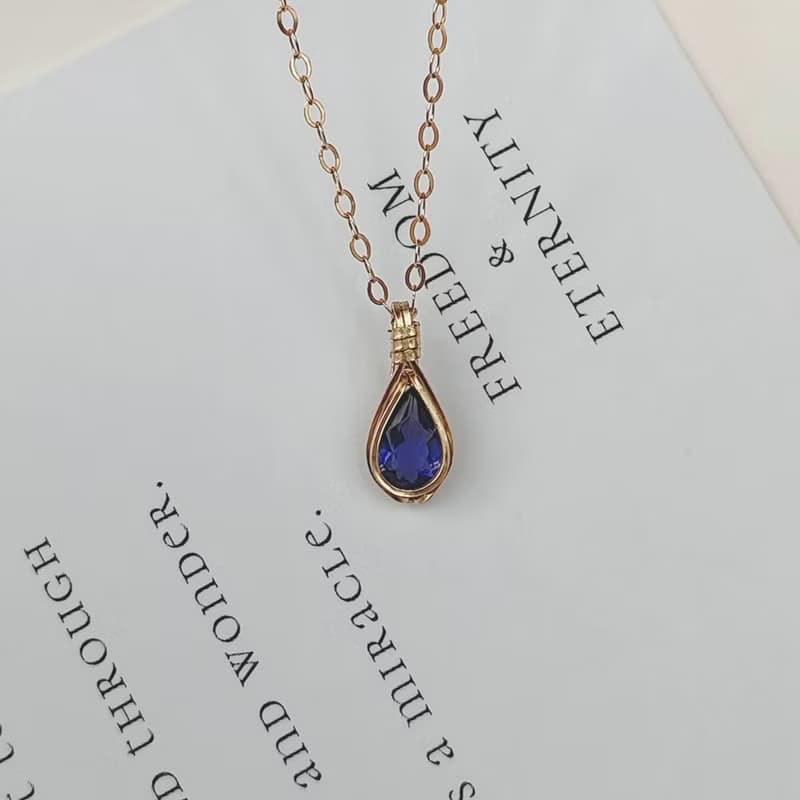 天然堇青石吊墜 切面堇青石項鍊 手工14KGF項鍊 簡約刻面水滴項鏈