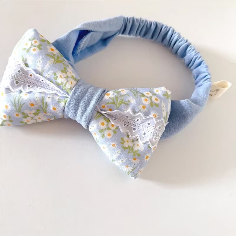 蕾絲髮帶組合 柔藍之願彌月禮盒 荷葉圍兜 髮帶