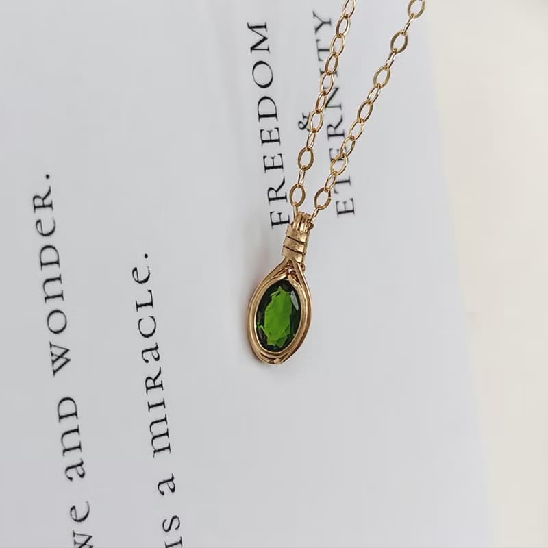 俄羅斯透輝石吊墜 切面鉻透輝石鎖骨鏈 14KGF手工鑲嵌精緻項鍊