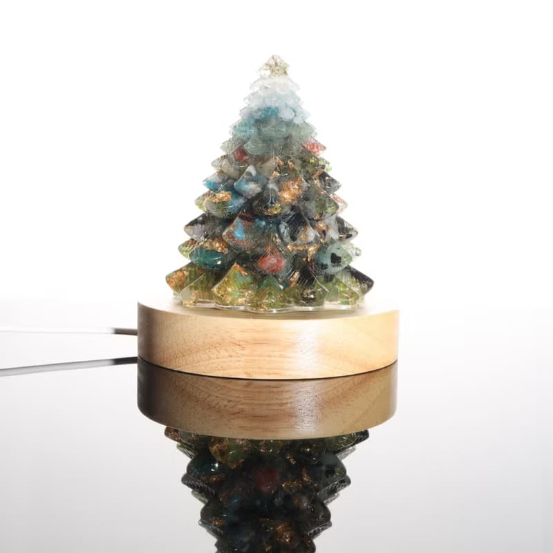【快速出貨】綠色金箔水晶聖誕樹小夜燈-大-能量樹寶石交換禮物