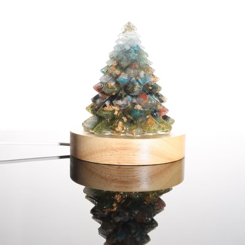 【快速出貨】綠色金箔水晶聖誕樹小夜燈-大-能量樹寶石交換禮物