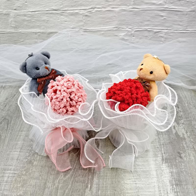 手鉤康乃馨小熊花束 生日禮物 情人節 母親節 【8色】 CRF-040