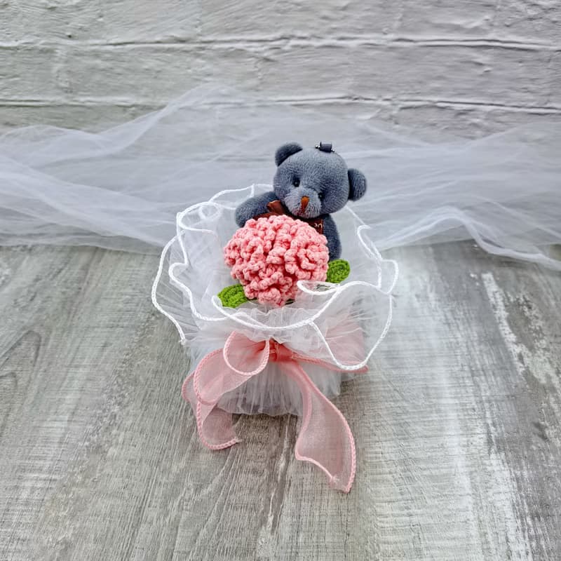 手鉤康乃馨小熊花束 生日禮物 情人節 母親節 【8色】 CRF-040