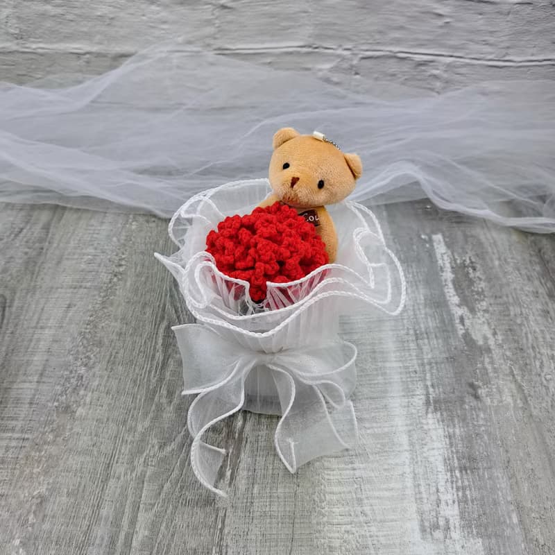 手鉤康乃馨小熊花束 生日禮物 情人節 母親節 【8色】 CRF-040