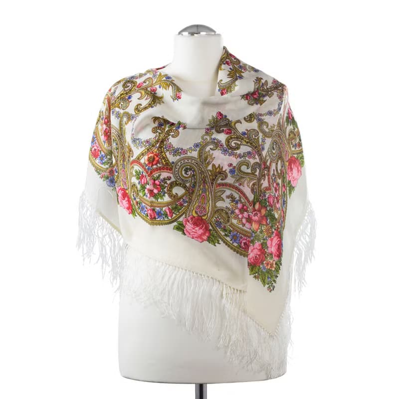 Authentic Pavlovo Posad Russian Shawl Scarf Soft 100% Wool 89x89 cm 1345-3