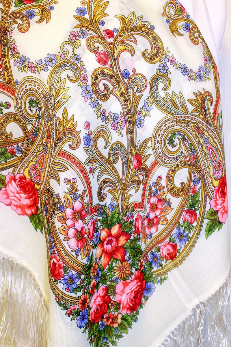Authentic Pavlovo Posad Russian Shawl Scarf Soft 100% Wool 89x89 cm 1345-3