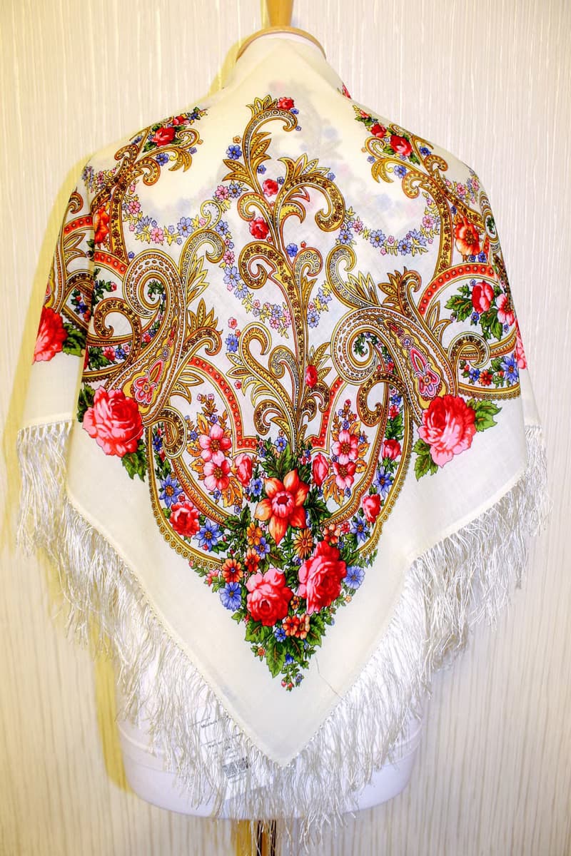 Authentic Pavlovo Posad Russian Shawl Scarf Soft 100% Wool 89x89 cm 1345-3