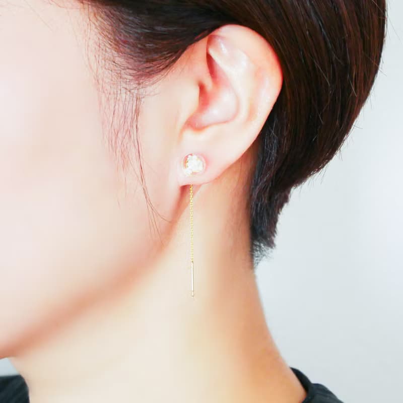 レースフラワーの押し花チェーンピアス/ロングピアス