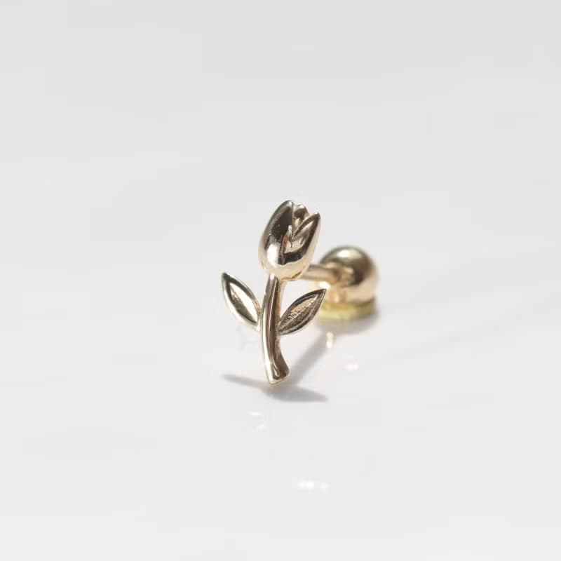 14K 鬱金香鎖珠耳環(單個)耳骨 耳窩 不退色