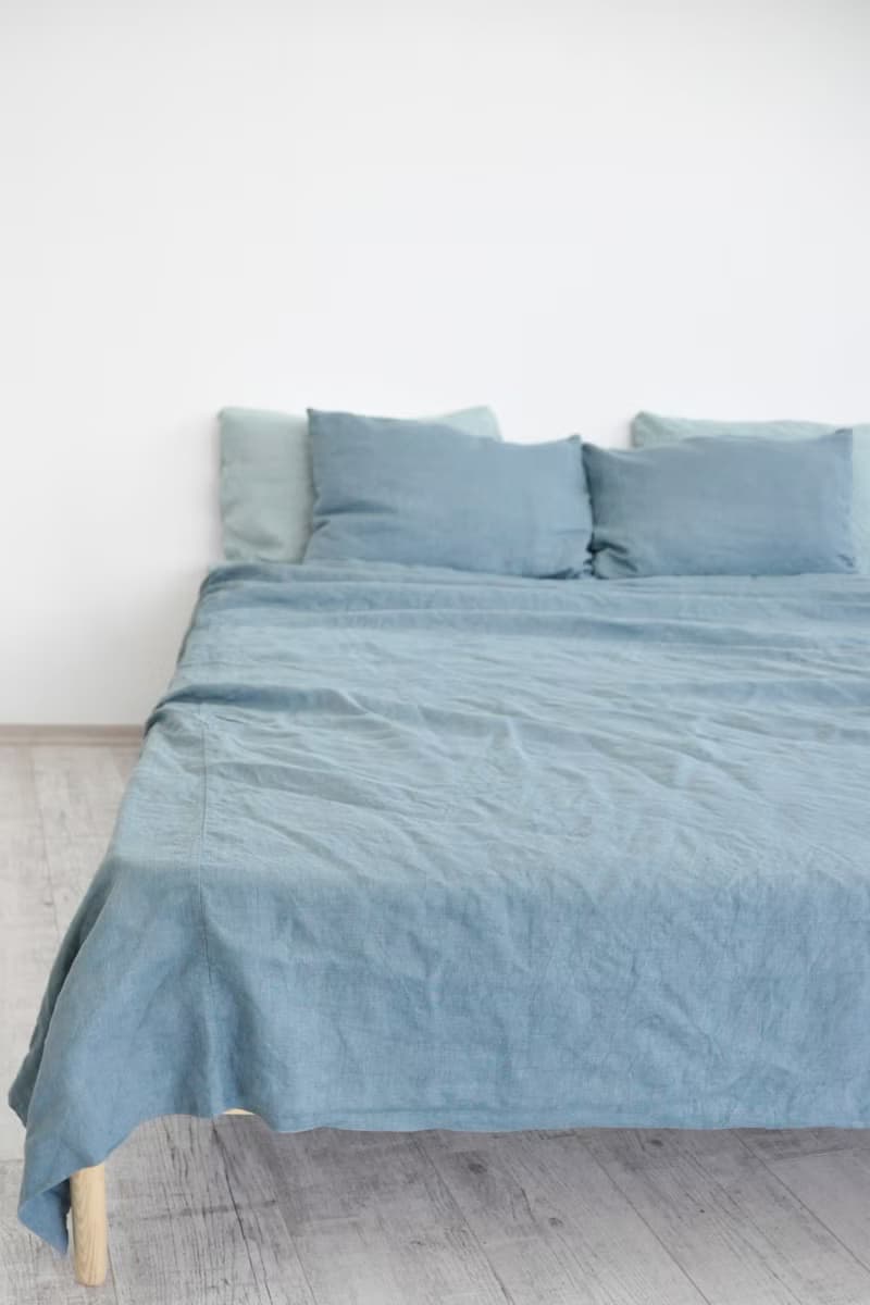 Dusty blue linen fitted sheet / Softened linen bed sheet / Deep pocket