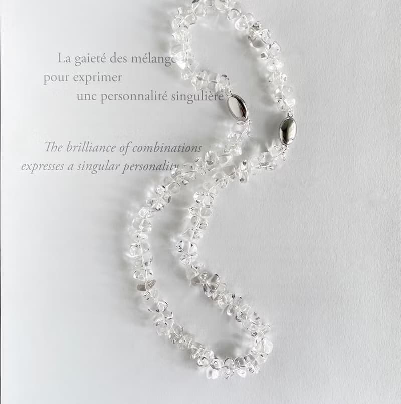 ロングにもなる  涼しげ水晶 ラフカットのネックレスとブレスレットのセット