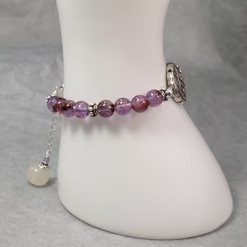 手鍊 紫鈦晶 紫水晶 白玉髓 蘭花 雙面鍛敲 925銀飾 花 寶石 飾品