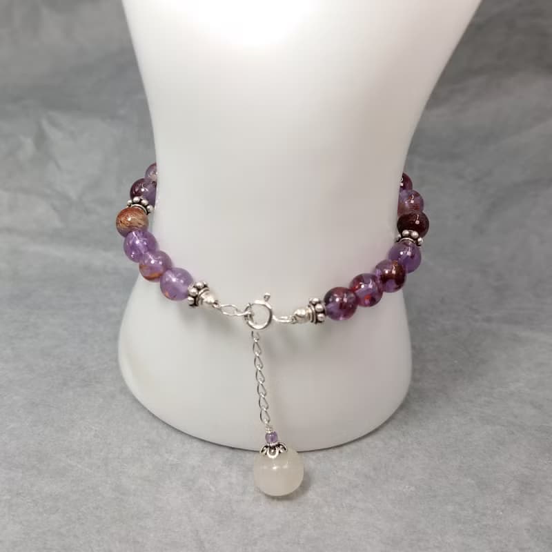 手鍊 紫鈦晶 紫水晶 白玉髓 蘭花 雙面鍛敲 925銀飾 花 寶石 飾品