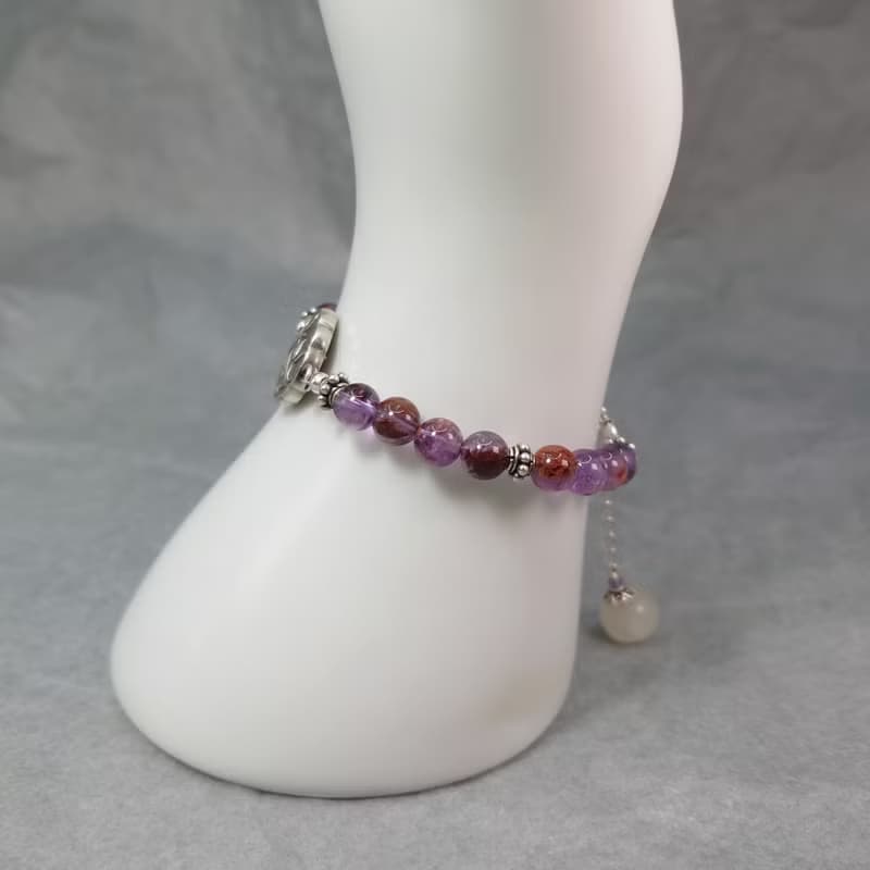 手鍊 紫鈦晶 紫水晶 白玉髓 蘭花 雙面鍛敲 925銀飾 花 寶石 飾品