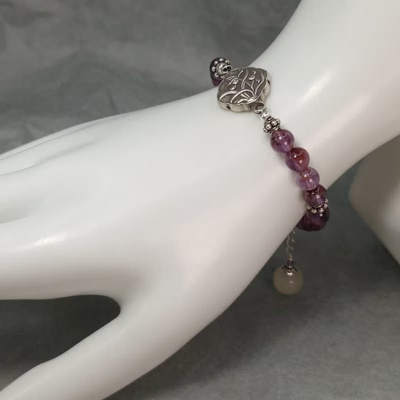 手鍊 紫鈦晶 紫水晶 白玉髓 蘭花 雙面鍛敲 925銀飾 花 寶石 飾品