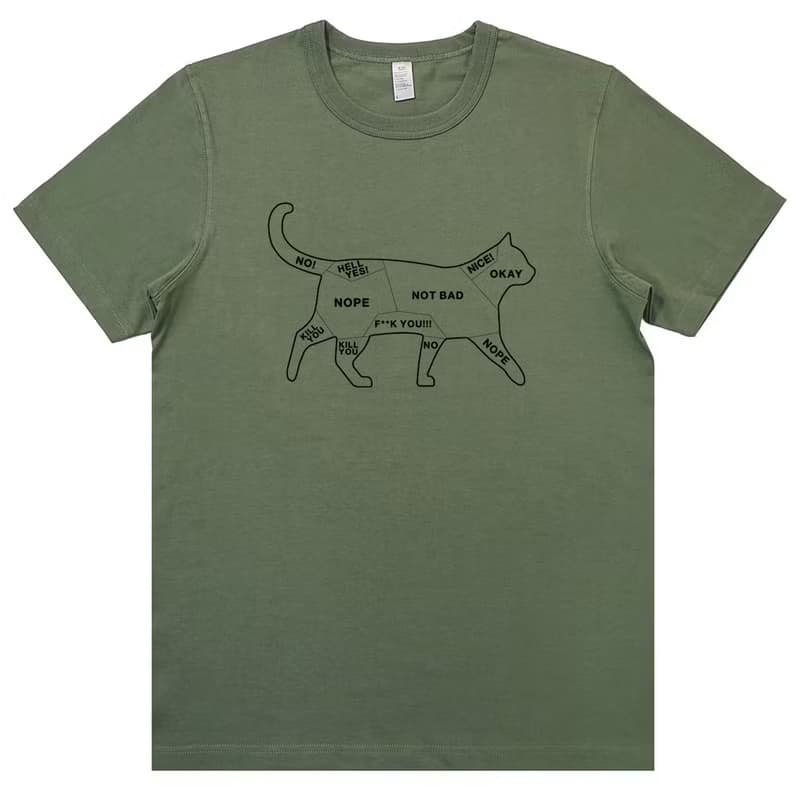 Cat Petting 中性短袖T恤 軍綠色 貓咪撫摸注意事項文青禮物