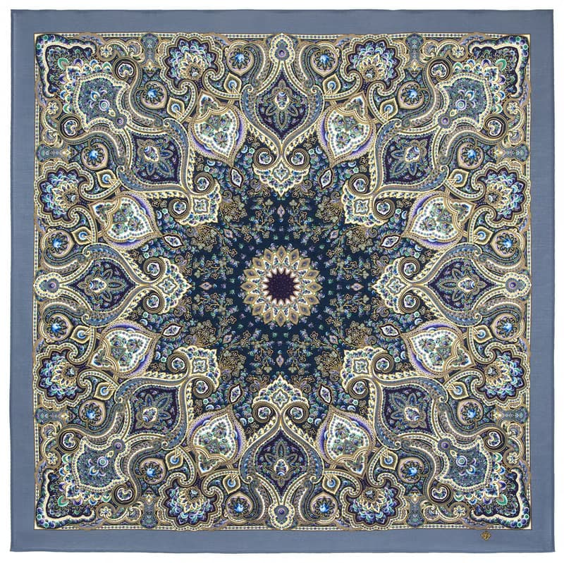 Original Pavlovo Posad Russian Shawl 100% Wool Woolen Scarf 125x125 cm 2049-14 N