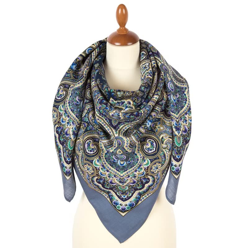 Original Pavlovo Posad Russian Shawl 100% Wool Woolen Scarf 125x125 cm 2049-14 N