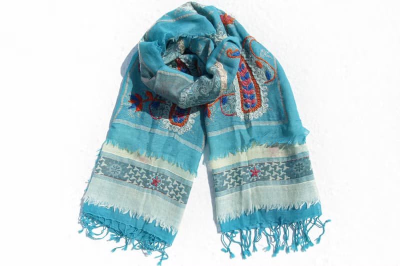 喀什米爾Cashmere Pashmina 克什米爾 刺繡羊毛披肩 針織圍巾 刺繡圍巾 羊絨披巾-花朵 露營必備 野餐