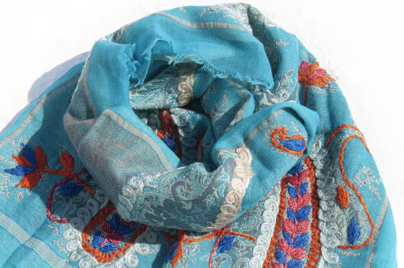 喀什米爾Cashmere Pashmina 克什米爾 刺繡羊毛披肩 針織圍巾 刺繡圍巾 羊絨披巾-花朵 露營必備 野餐