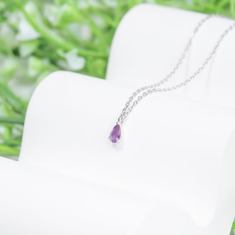 紫水晶925純銀水滴爪鑲項鍊