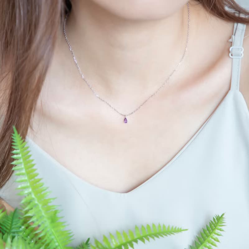 紫水晶925純銀水滴爪鑲項鍊