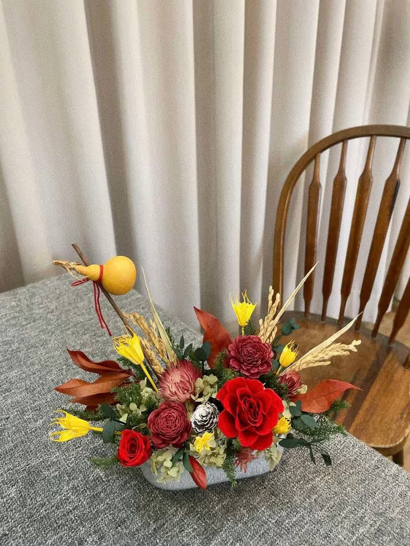永生花桌花【紅紅火火】過年花盆 開幕桌花 新年花禮 喬遷 入厝花