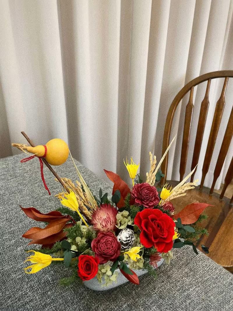 永生花桌花【紅紅火火】過年花盆 開幕桌花 新年花禮 喬遷 入厝花