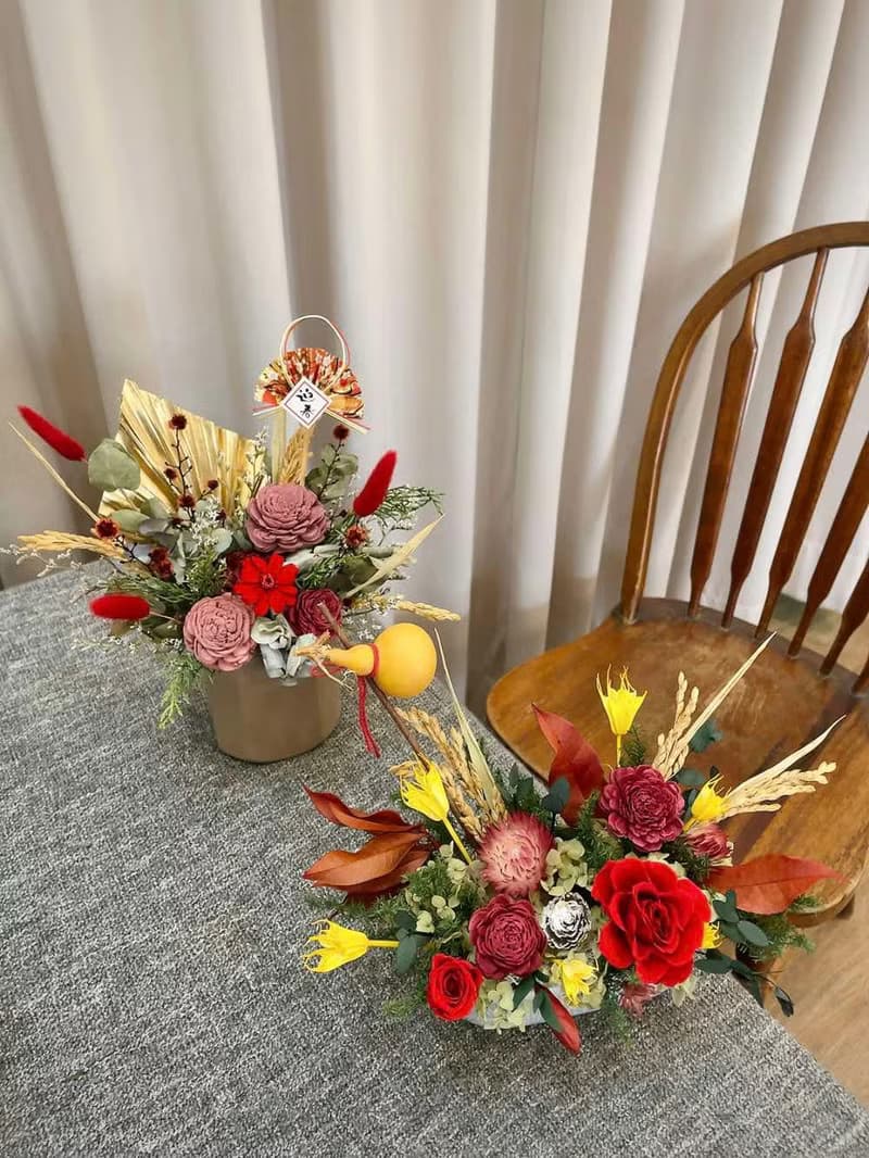 永生花桌花【紅紅火火】過年花盆 開幕桌花 新年花禮 喬遷 入厝花