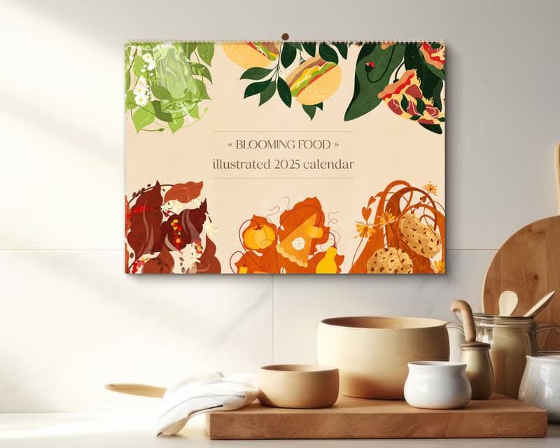 【數位】2025 Printable Calendar Monthly Food and Drink Illustrated Personalized Wall Art