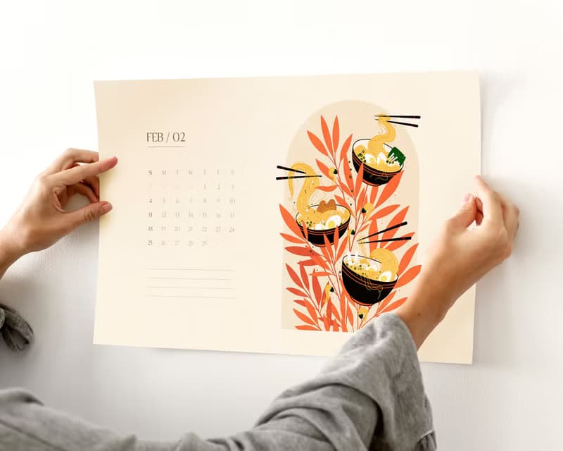 【數位】2025 Printable Calendar Monthly Food and Drink Illustrated Personalized Wall Art