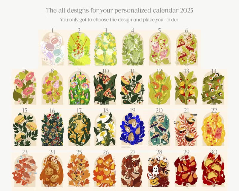 【數位】2025 Printable Calendar Monthly Food and Drink Illustrated Personalized Wall Art